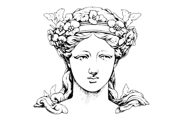 ベクトル ギリシャ彫刻の像の頭手描き彫刻スタイル スケッチ ベクトル イラスト 印刷用画像