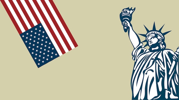 자유의 여신상과 미국 국기