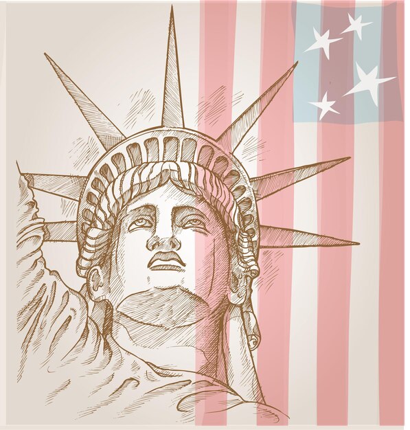 Vector statue of liberty face with flag