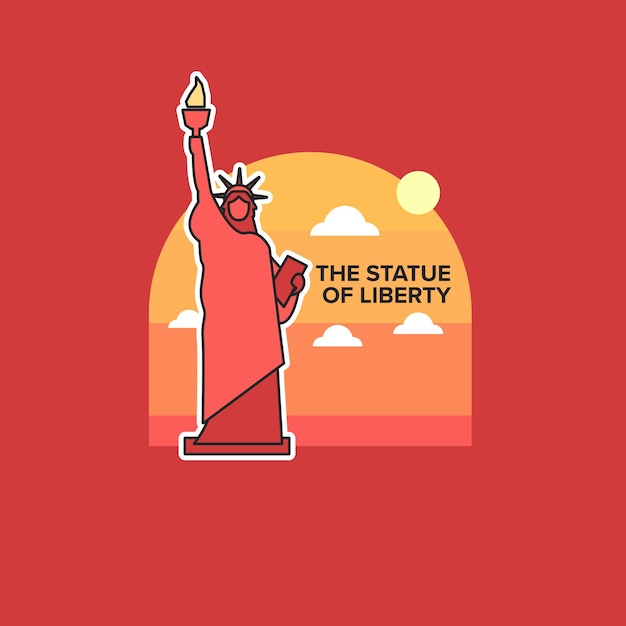 Vector the statue of liberty flat iconic illustration day sunset colors