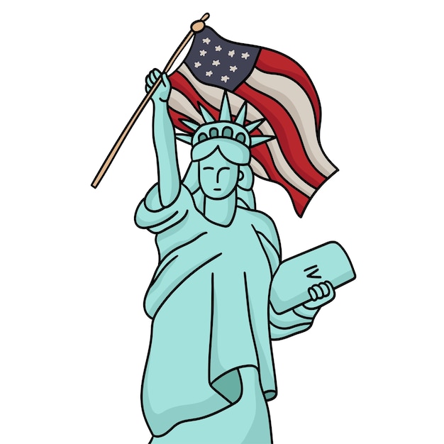 Vector statue of liberty holding the us flag hand drawn vector illustration