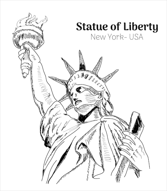 Vector statue of liberty new york- usa hand drawing vector illustration