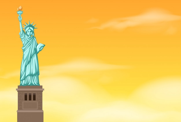 Vector statue of liberty on sunset