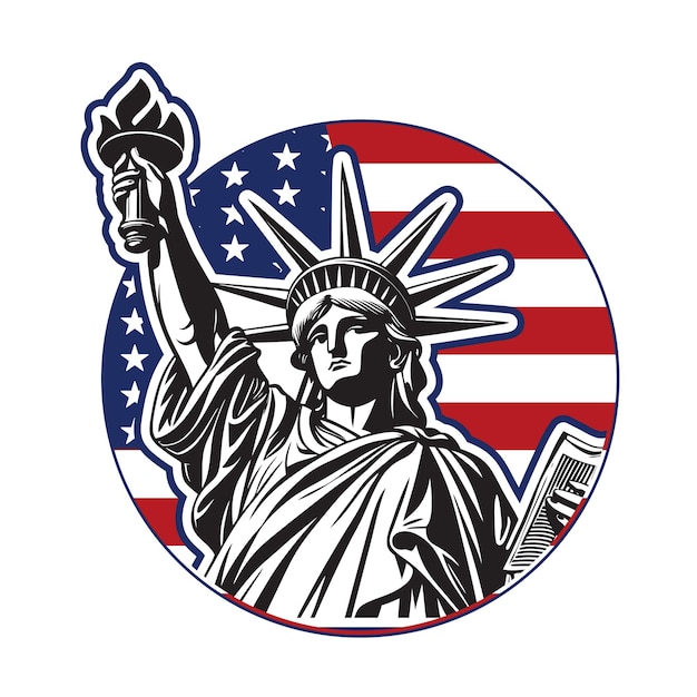 Vector statue of liberty united states of america map flag and symbols