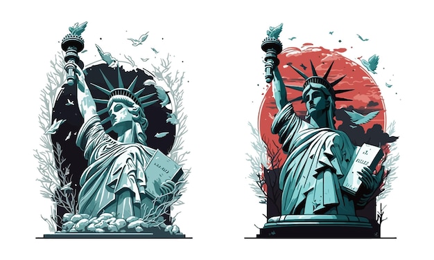 Vettore illustrazione vettoriale della statua della libertà simbolo nazionale patriottico americano