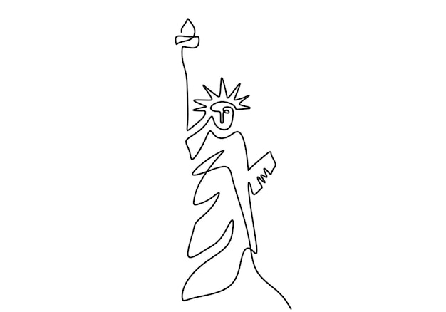 Вектор Статуя свободы одной непрерывной линией рисует знаменитое здание нью-йорка