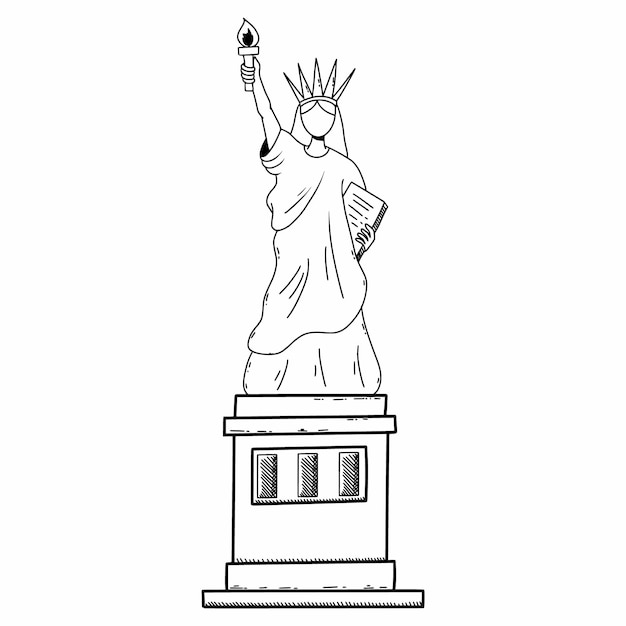 ベクトル 自由の女神 アメリカ ニューヨークのシンボル ベクトル落書きイラスト 手描きのスケッチ 塗り絵