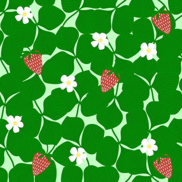 Vector stawberries seamless pattern strawberries with flowers