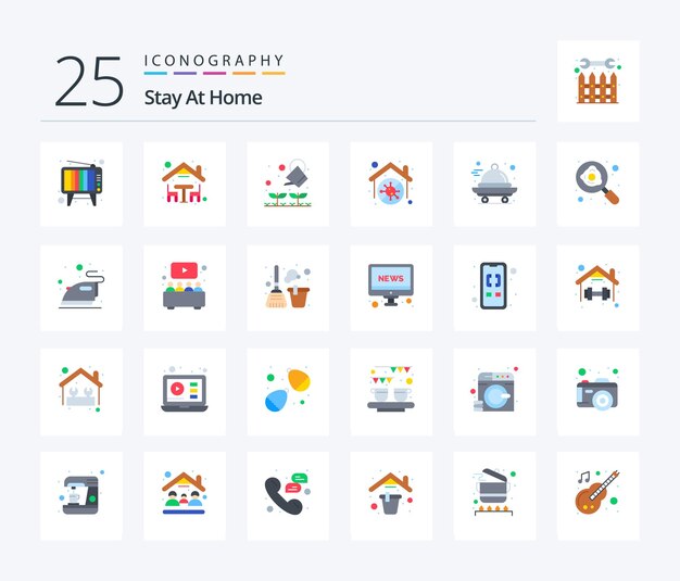 ベクトル stay at home 25 フラット カラー アイコン パック、宅配プラント ステイ ホームを含む