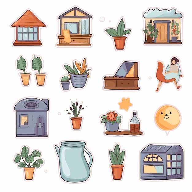 벡터 stay_at_home_stickers_pack