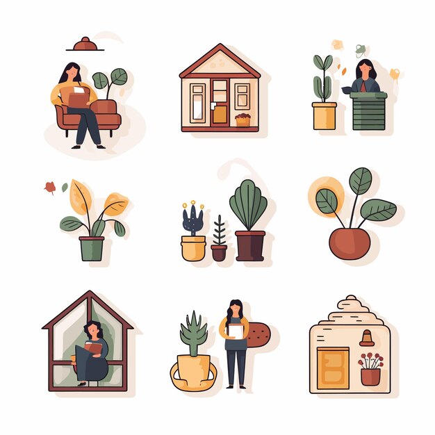 벡터 stay_at_home_stickers_pack