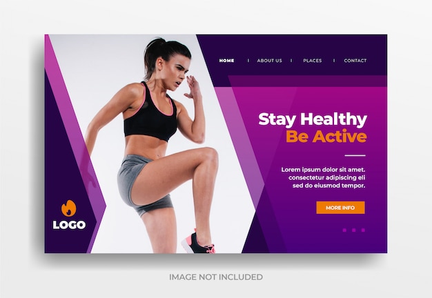 Stay healthy be active banner landing page website template vector eps