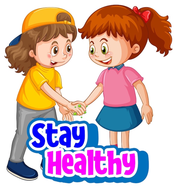 두 아이가 있는 Stay Healthy 글꼴은 사회적 거리를 유지하지 않습니다.