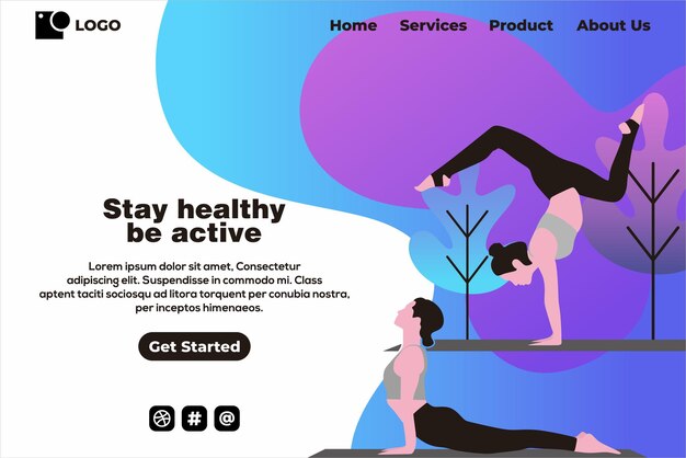 Stay healty landing page design vector