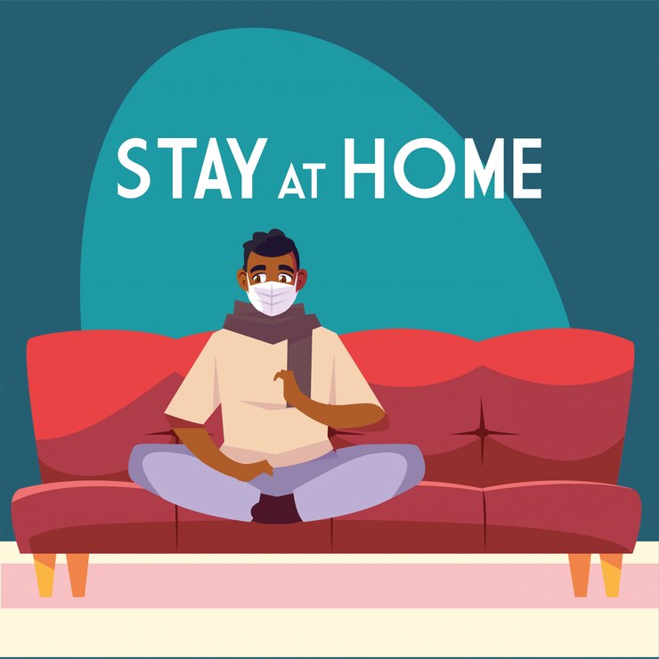 Vector stay at home awareness social media campaign and coronavirus prevention: man sitting on the sofa