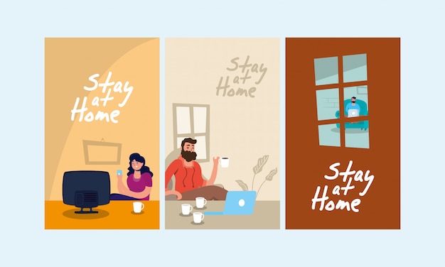 Vector stay at home campaign set scenes