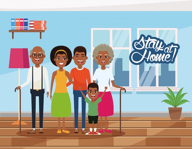 Stay at home campaign with afro family members