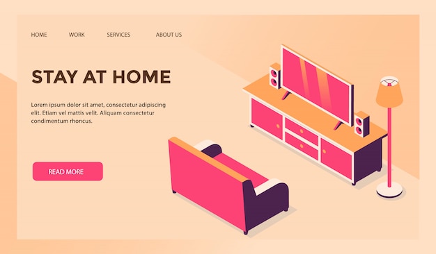 Vector stay at home concept home entertainment for website template or landing homepage