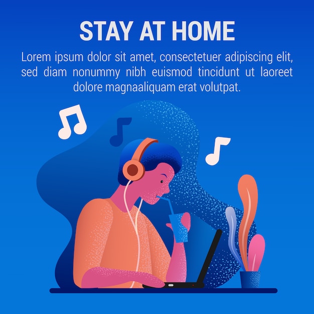 Vector stay at home concept social media post