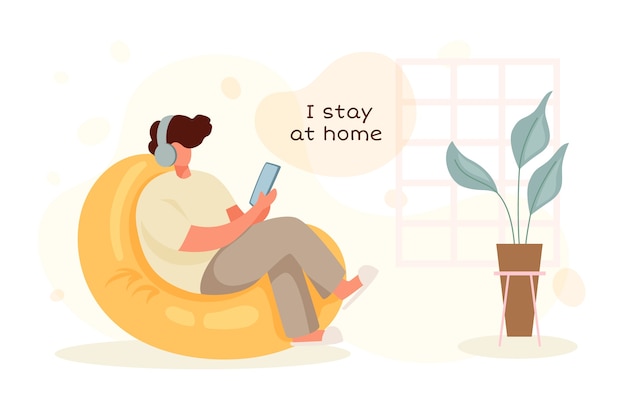 Stay at home concept with man