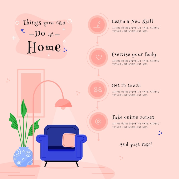 Vector stay at home concept with things to do