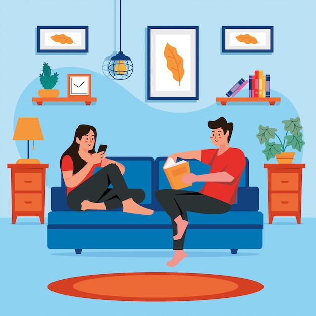 Stay at home family concept vector