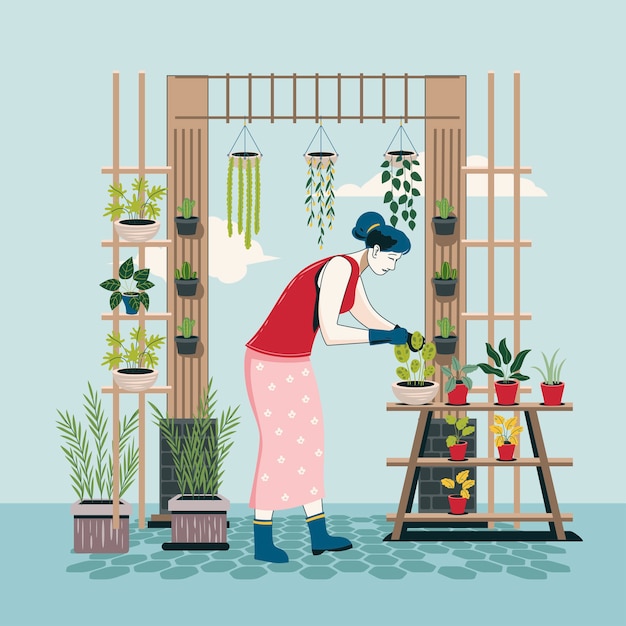 Vector stay home and gardening at home concept