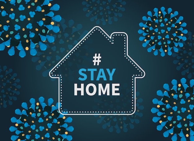 Vector stay home hashtag poster with house and coronavirus