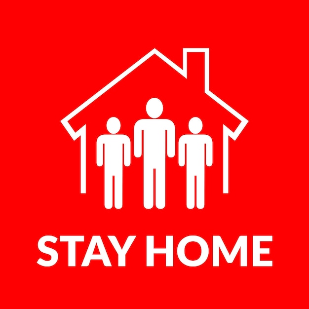 Stay home lettering typography poster in house silhouette