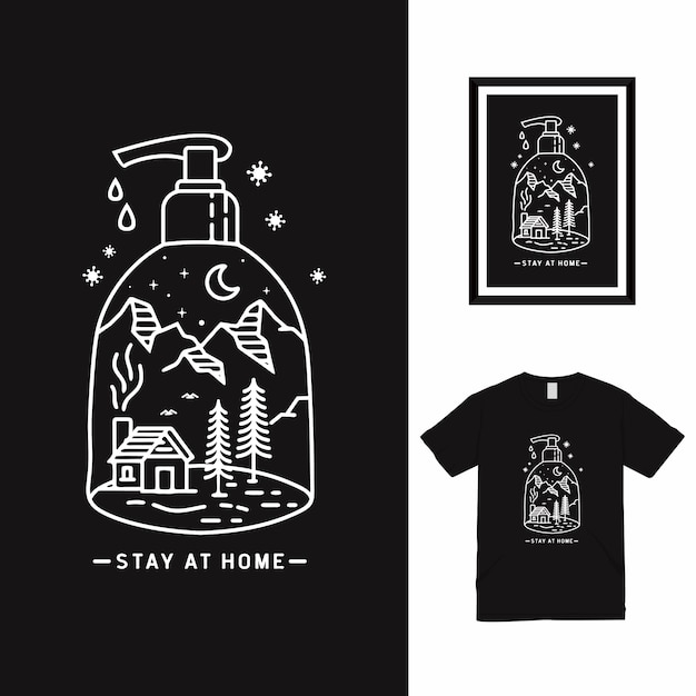 Stay At Home Line Art T 셔츠 디자인