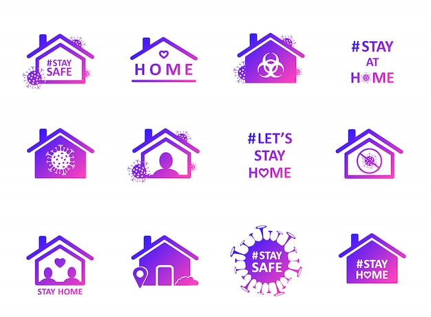 Stay home. set of social media sticker of self-isolation. distancing measures to prevent virus spread.