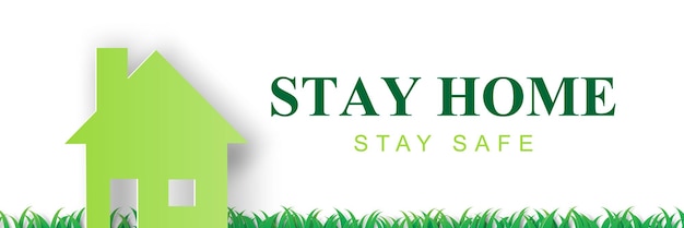 Stay home stay on Eco Environment background.stay safe zone with home icon against virus.City landscape concept of quarantine and stay at home. COVID-19 Awareness.Space for your text banner vector