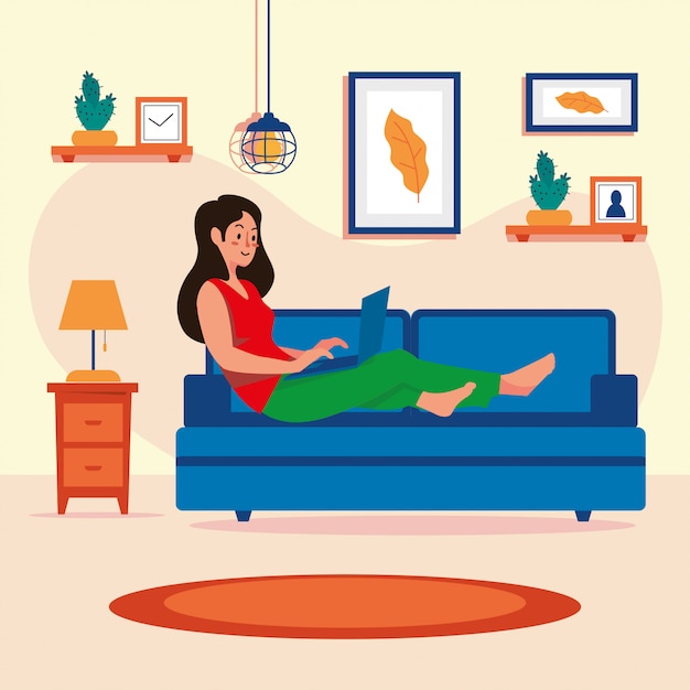 Stay at home woman family concept vector