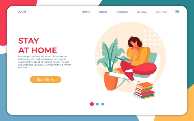 Vector stay at home/work at home landing page design