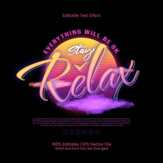 Stay relax t-shirt design retrò anni '90 effetto testo modificabile