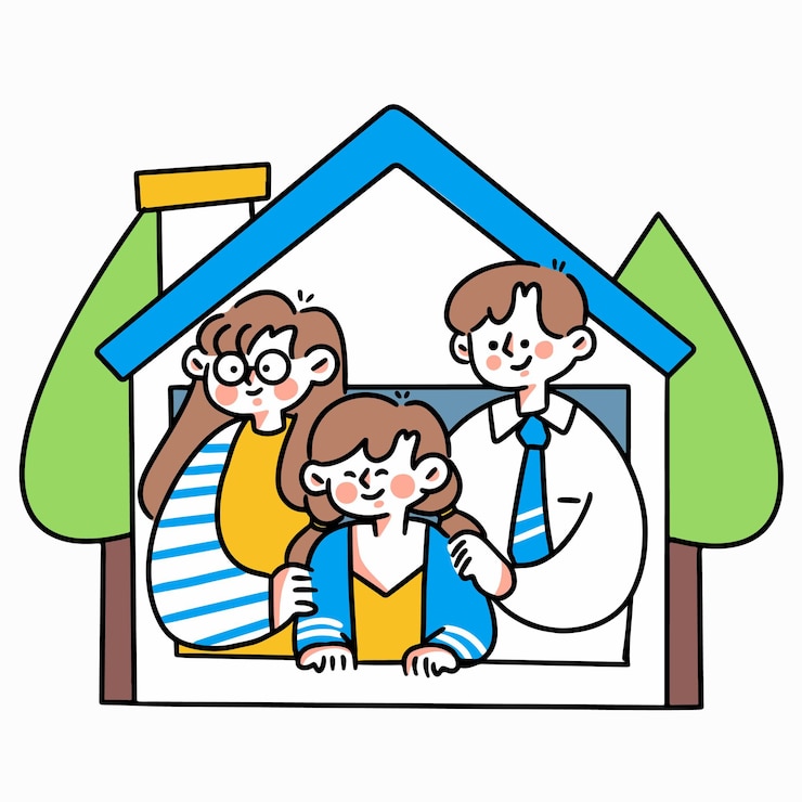 Vector 家から安全に滞在落書きイラストアセット