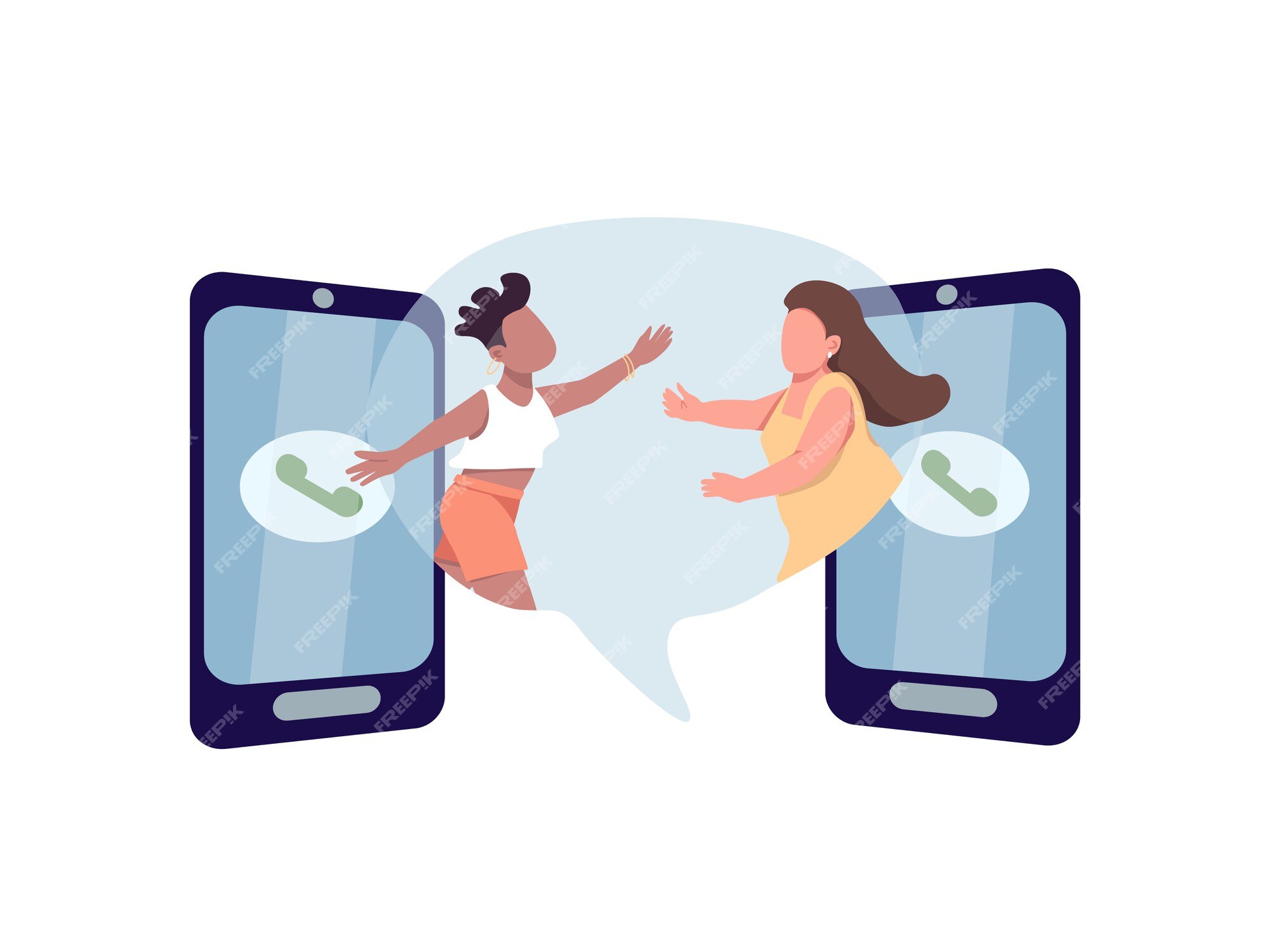 Premium Vector  Online friends support flat concept. two woman characters  holding hands, sharing sympathy, support and love to each other with remote  virtual video conference, phone call.