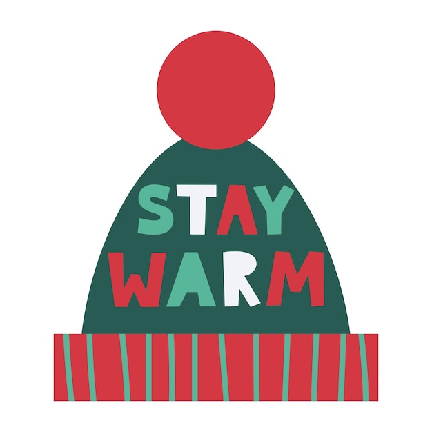 Вектор Согрейтесь рождественская открытка с пожеланиями на теплой шапке уютная зимняя концепция векторная плоская иллюстрация
