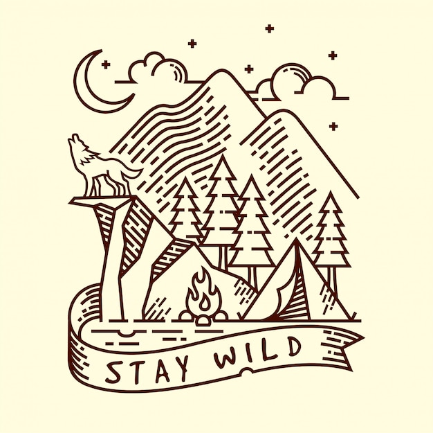 Stay wild linear illustration