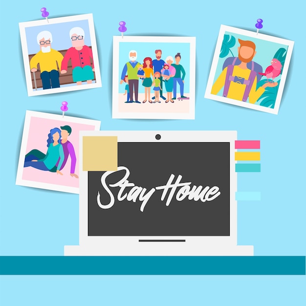 Staying at home while the disease is spreading for the safety of family vector illustration