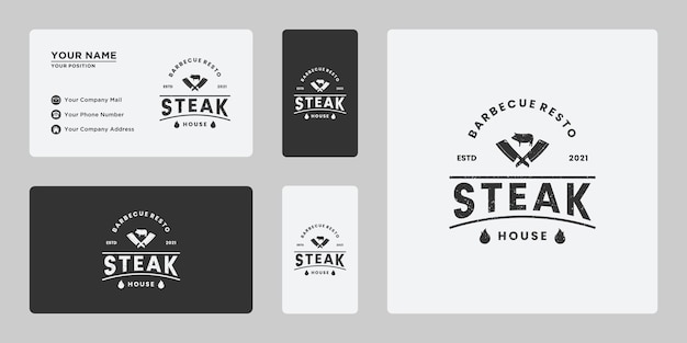 Vettore bistecca, barbecue logo design vintage per ristorante.