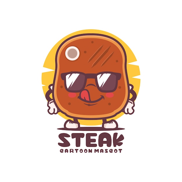 Steak cartoon mascot grilled meat vector illustration