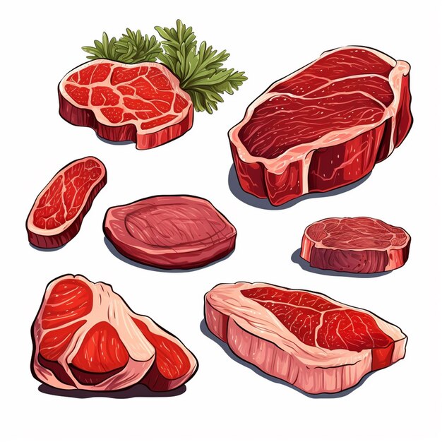 Вектор Стейк еда мясо говядина вектор барбекю ресторан барбекю гриль иллюстрация меню изолированные гра