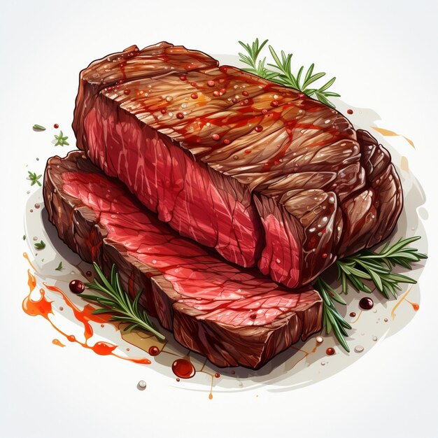 Vettore illustrazione vettoriale di carne di bistecca barbecue di carne di manzo isolato ristorante grill menu sli