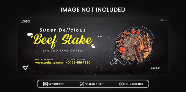 Vector steak and food menu social media cover template