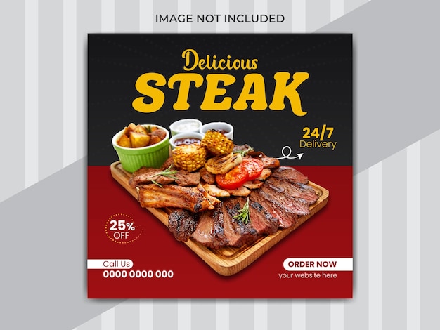 Vector steak food social media post design