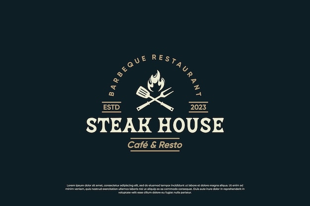 Vettore steak house barbecue e grill logo design etichetta retrò per ristorante