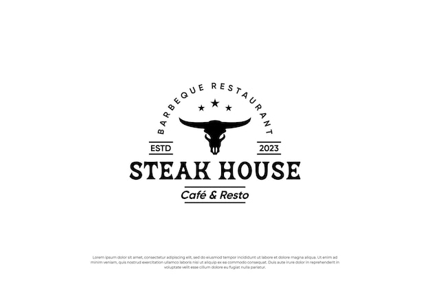 Vettore steak house barbecue e grill logo design etichetta retrò per ristorante