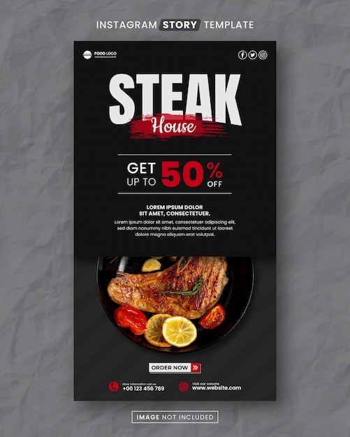 Vector steak house food and restaurant media social story post template