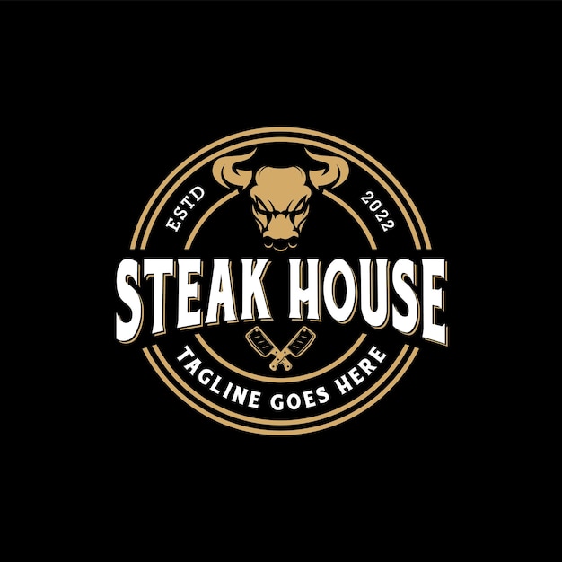 Vector steak house vintage badge logo design inspiration for restaurant